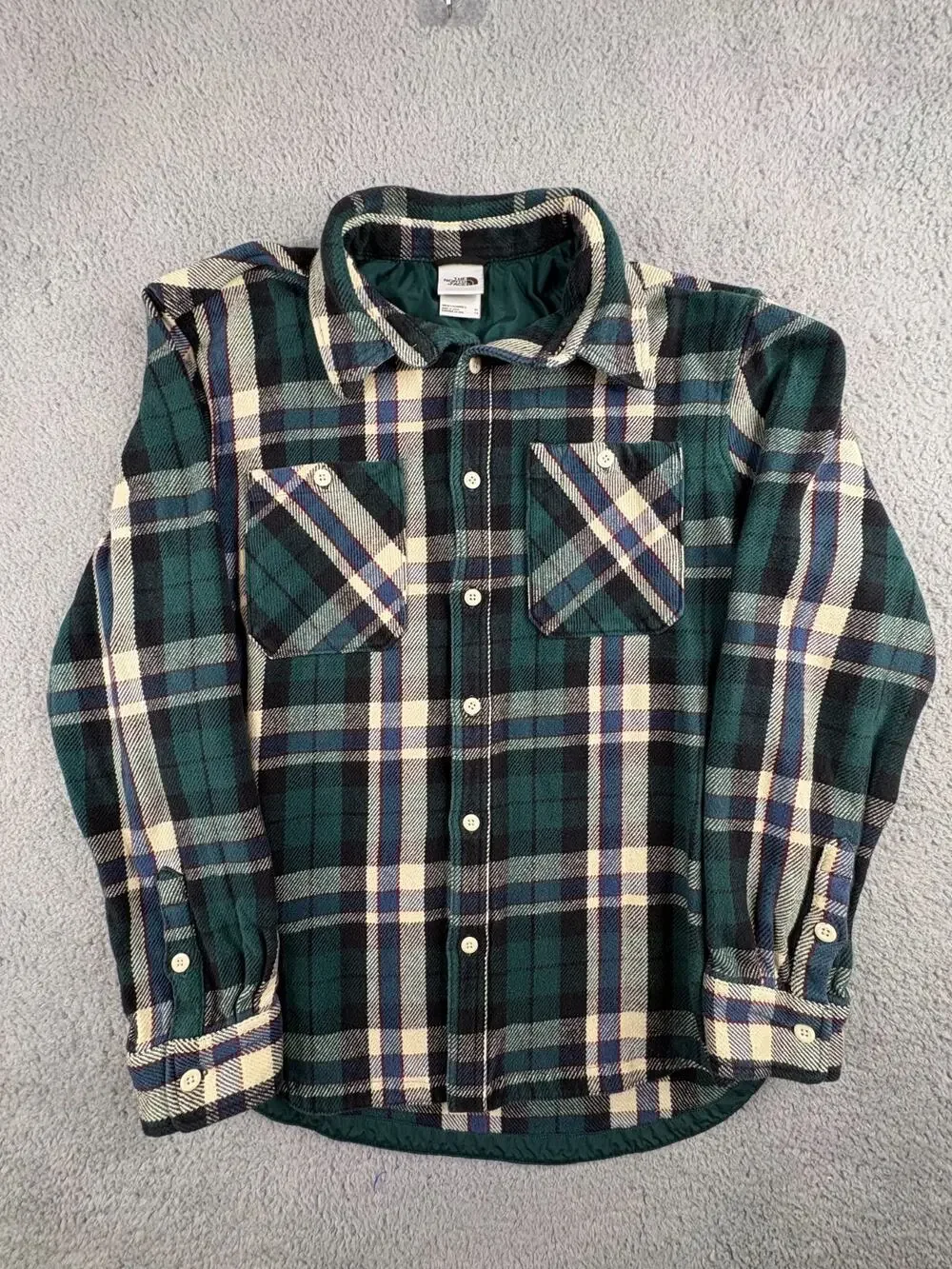 The North Face Button-Up Shirt Men's Size XL Green Plaid Long Sleeves Collared